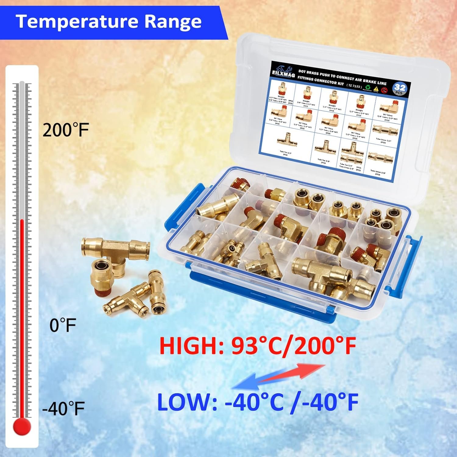 Brass DOT Air Brake Line Fittings Push to Connect Fittings Quick Connect NPT Thread Tube Air Hose Fittings Repair Kit for Truck